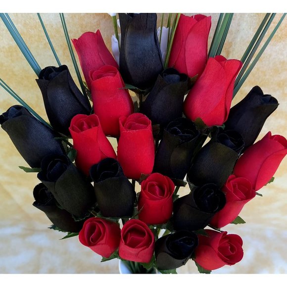 2 Dozen Black and Red Wooden Rose Flower Bouquet. The Original Wooden Rose - Picture 4 of 8